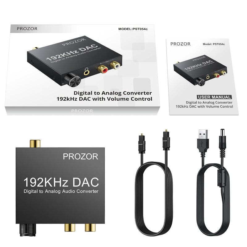  [AUSTRALIA] - PROZOR 192KHz Digital to Analog Audio Converter Optical to RCA Adapter Upgrade Volume Adjustable DAC with Optical Cable, SPDIF TOSLINK to Stereo L/R & 3.5mm Jack Converters 3.5mm & RCA Output DAC Volume Adjustable