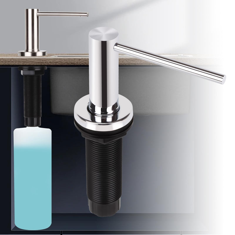 Dish Soap Dispenser Kitchen Sink, Long Spout Kitchen Sink Soap Dispenser Pump, Refill from The Top, Metal Pump Head with 17OZ Large Liquid Bottle, Chrome (2 Scrub Sponges)