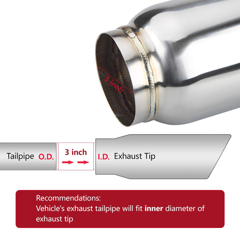 LCGP 3" Inlet Universal Exhaust Tip, 4" Outlet - 5" Long, Stainless Steel Double Wall Angle Cut Polished 3“x4"x5"