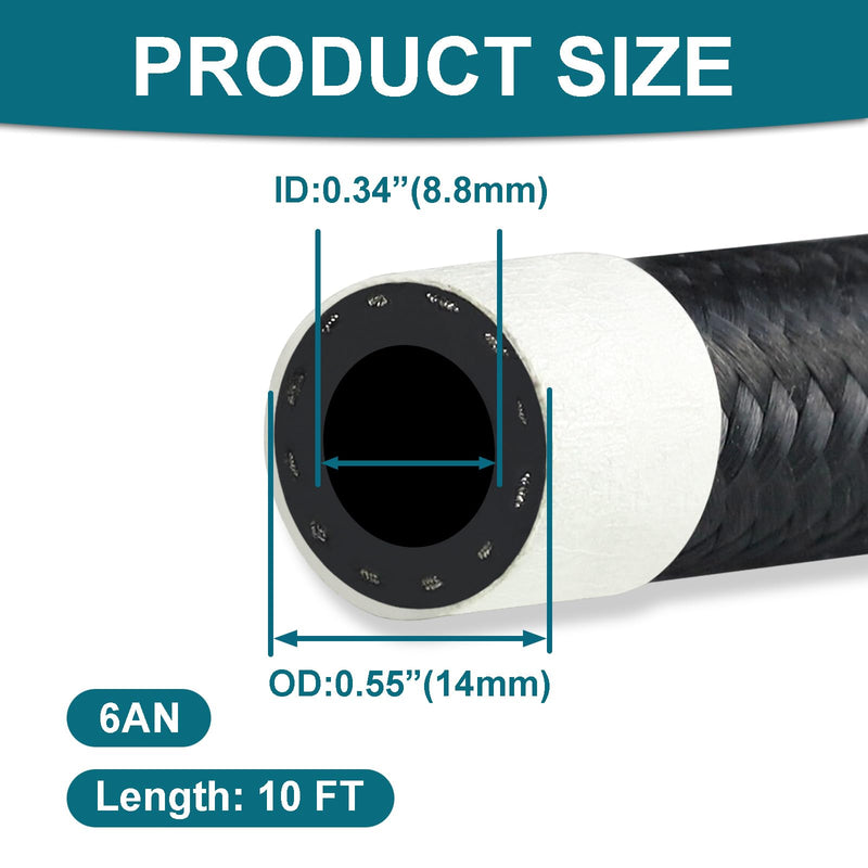 6AN Fuel Line, 6AN 3/8 inch CPE Fuel Hose, 10FT Transmission/Oil Cooler Lines, Nylon Braided Fuel Line Hose. 6AN-10FT