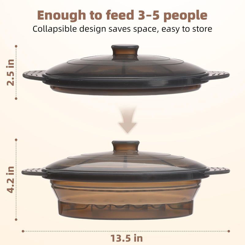 Microwave Steamer Cooker Collapsible Bowl-Silicone Steamer Cookware with Handle Lid for Vegetables Fish Prep Meal Food with Removable Rack BPA Free, Easy to Store, Freezer & Dishwasher Safe, Large Black