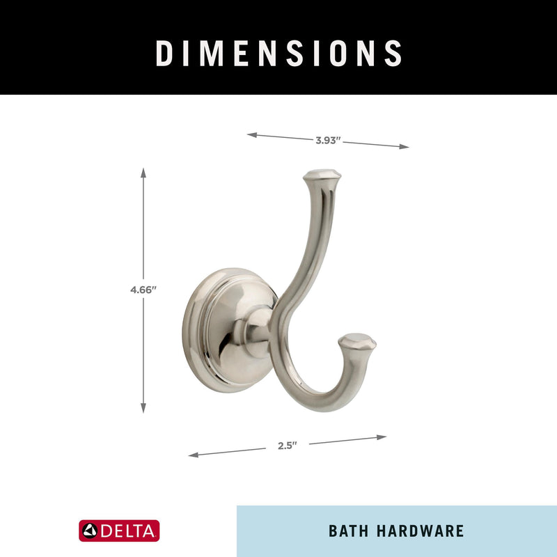 Delta Double Towel Hook for Bathroom or Kitchen| Brilliance Stainless Steel | Cassidy Accessories 3.88 x 2.50 x 3.88 Inches
