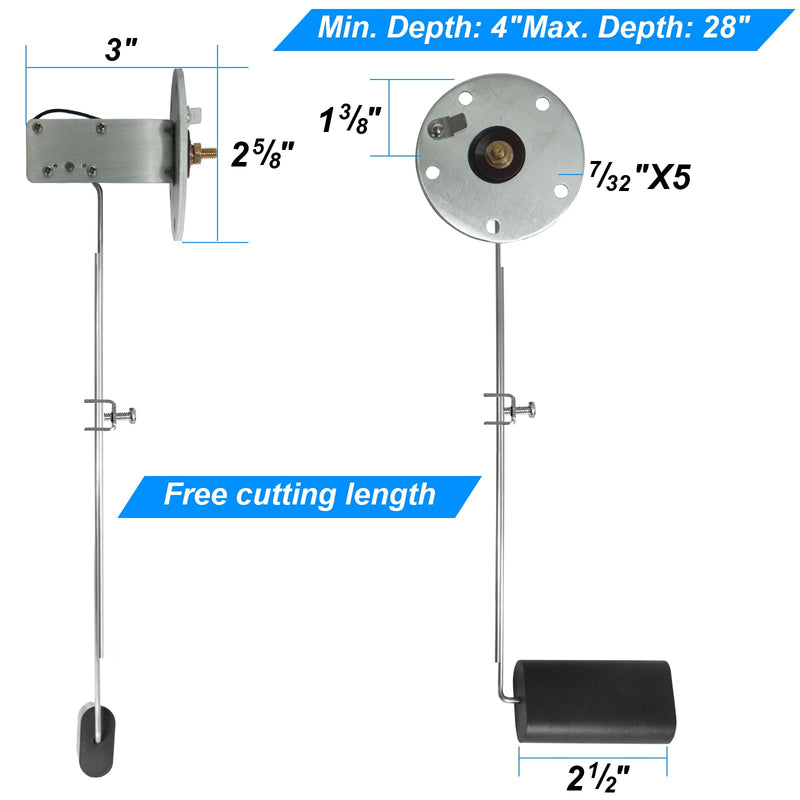 Marine Fuel Tank Sending Unit,Boat Fuel Sending Unit for Marine 4-28 Inch Depth RV Car Truck Tanks 33-240ohms Gas Gauge Water Tank Level Sender 4 to 28 Inch Tank Depth