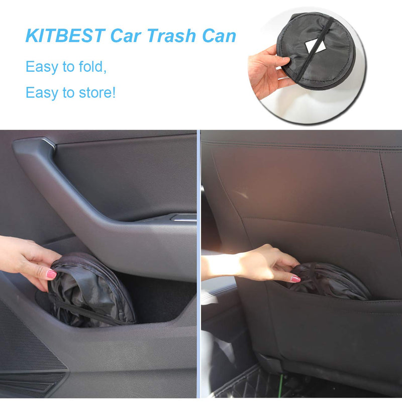 Kitbest (2 Pack Car Trash Can, 1 Gallon Car Garbage Bin Collapsible Pop-up Water Proof Bag Mini Portable Waste Basket Bin, Rubbish Bin (Black) Black 2 PACK