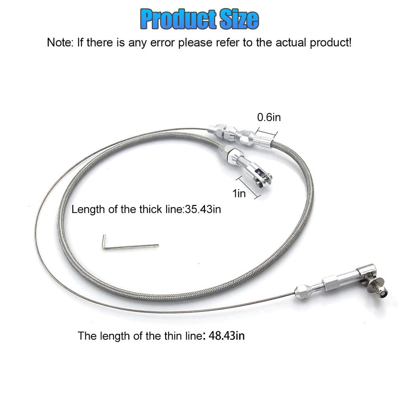 36" Car Braided Throttle Cable Kit with Gloves, Adjustable Stainless Steel Fuel Line Gas Cable Kit with Aluminum Fitting & Ferrule, Universal Throttle Cables Replacement Set (36 Inch) 36 Inch
