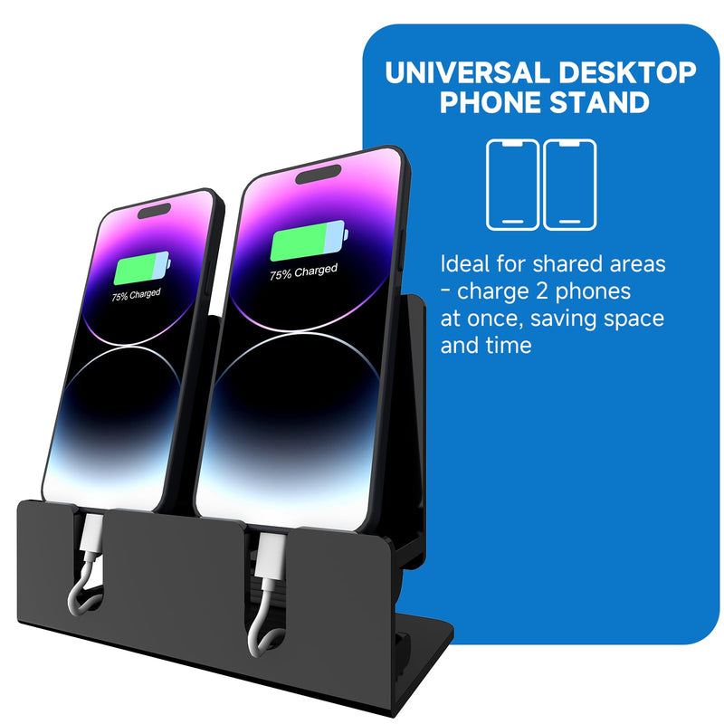 Dual Phone Holder Organizer Stand for 2 Phones, Acrylic Desktop Universal Mobile Phone Docking Station Charger Holder with Cable Management, Black
