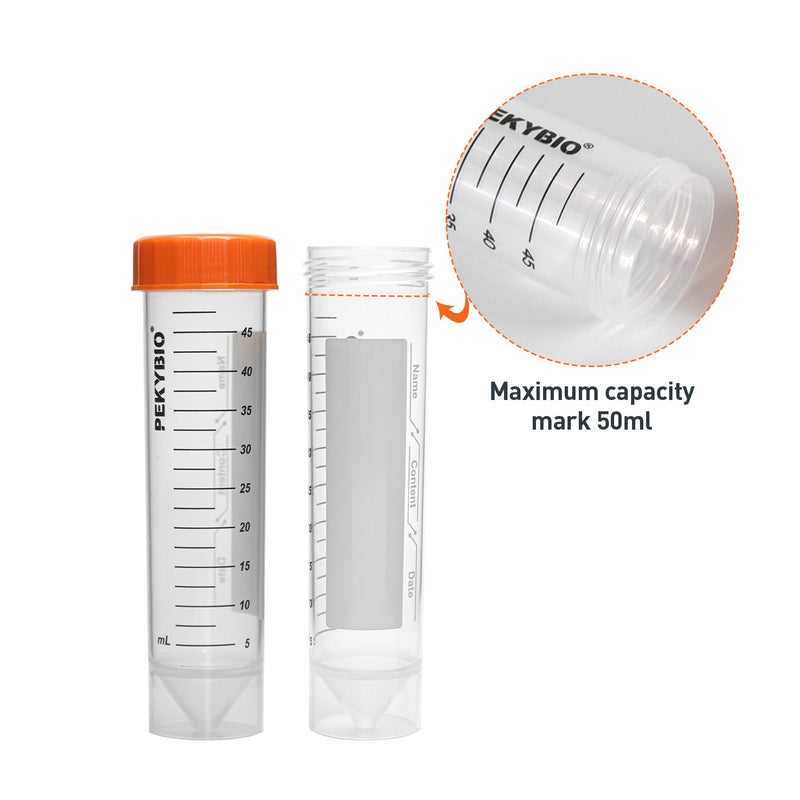 PEKYBIO Centrifuge Tubes 50ml Self-Standing Sterilized Polypropylene Graduated Test Tube with Seal Screw Cap Sample Storage Container, Pack of 50 50ML Self Standing