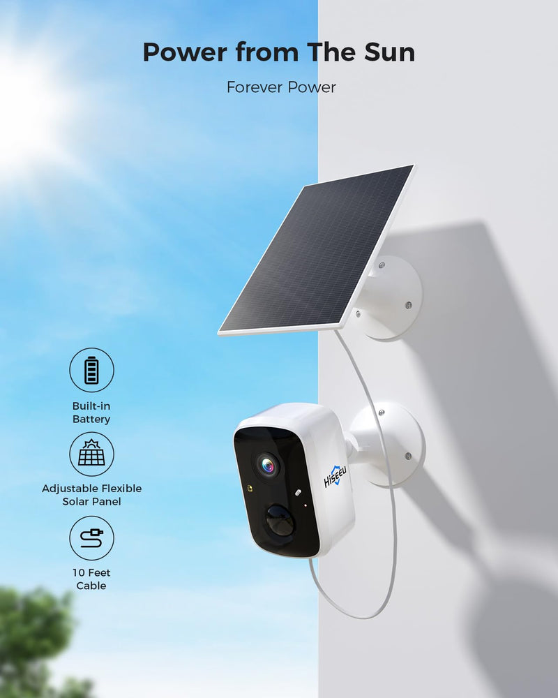 Hiseeu Security Cameras Wireless Outdoor, WiFi Pro 5G/2.4G Cameras for Home Security, Solar Powered, Motion Detection, 2-Way Talk, Color Night Vision, Compatible with Alexa, 32G SD Storage