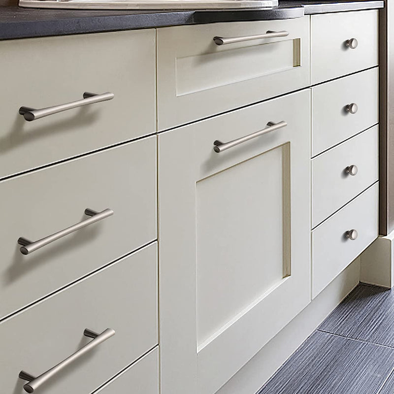 YAGU 10 Pack Brushed Nickel Cabinet Handles 3.75 Inch Hole Center Satin Silver Kitchen Drawer Pulls Zinc Alloy Hardware for Bathroom Cupboard Dresser Wardrobe, 5.3" Overall 5.3-Inch Length(3.75-Inch Hole Center) Satin Nickel