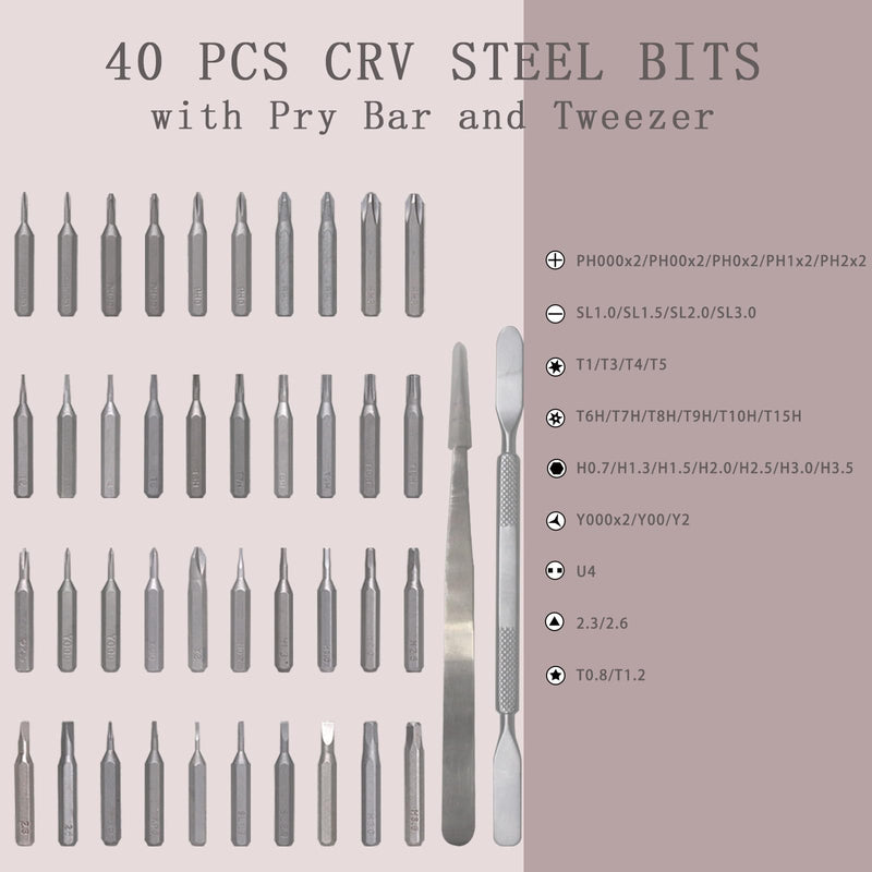 44 in 1 Small Precision Screwdriver Set 40-Bits with Torx, Pentalobe, Phillips, Magnetic Mini Repair Tool Kit for Electronics, Laptop, Macbook, Phone, Eyeglasses, Watch, PS5, Ring Doorbell