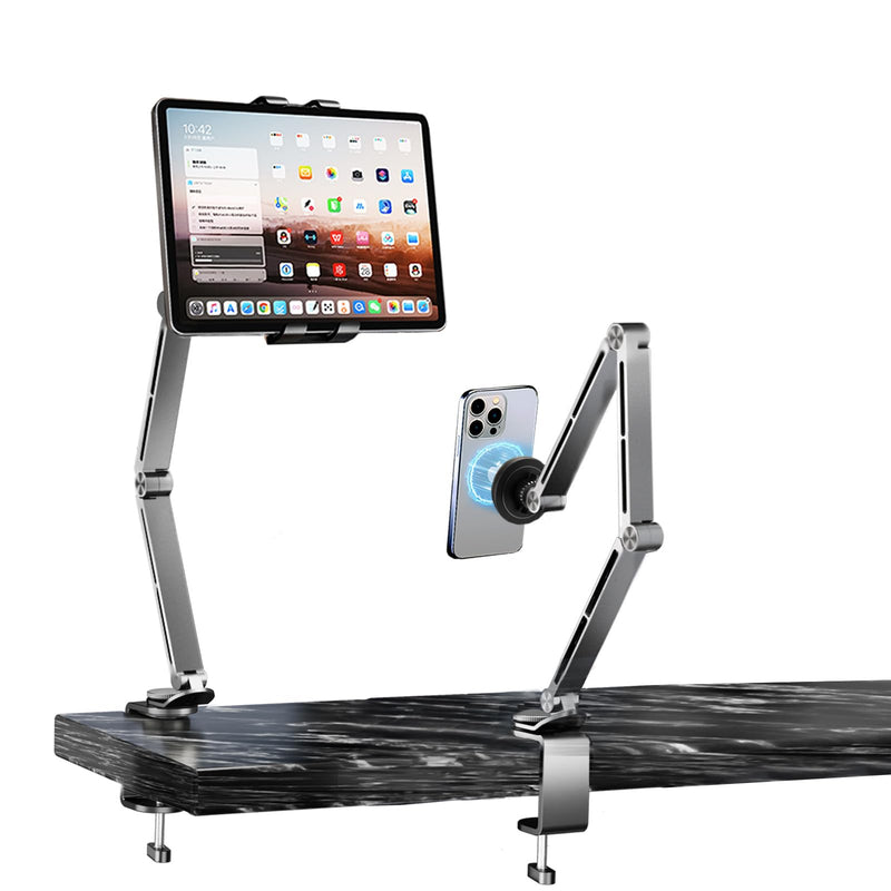 Tablet Stand for Desk, iPad Desk Mount, Magnetic Tablet Holder for Desk, Foldable Phone Arm Mount with 360° Adjustable Rotatable, Phone Holder iPad Stand Fits for 4.7-15.6" Screen