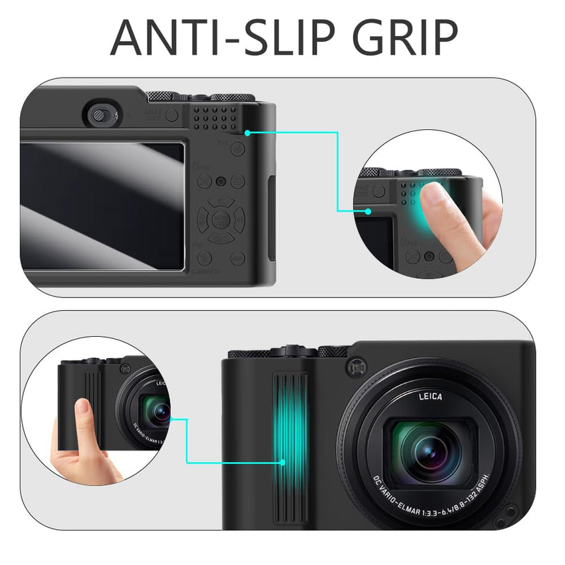Silicone Case for lumix ZS300-(Black) | for Lumix ZS300 accessories、Protective Cover with 1 Pcs Screen Protectors, Detachable Lens Cover-(Black) Black