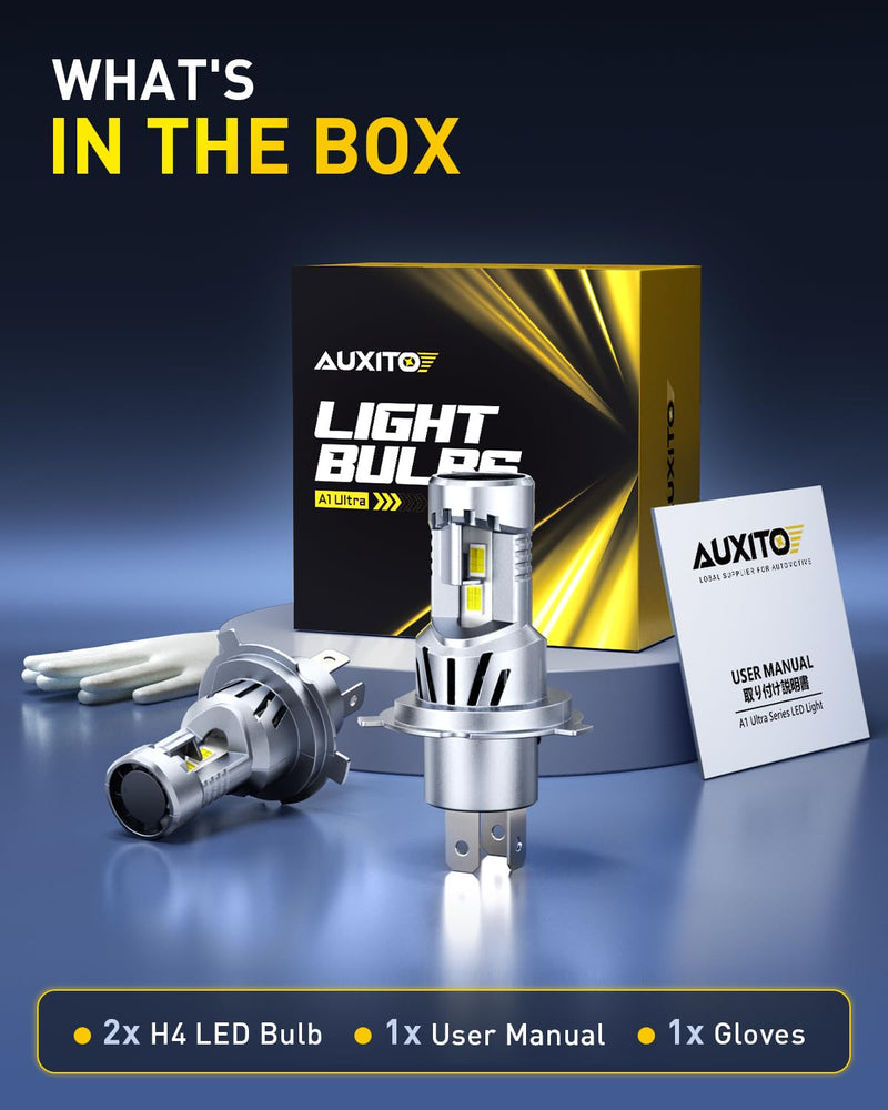 AUXITO H4 LED Bulb, 9003 Light Bulbs, 48000LM, 99% Vehicle Fit, Dual Turbo Cooling Fan, Plug N Play, 3MIN Installation, 20Year+ Lifespan 9003/H4