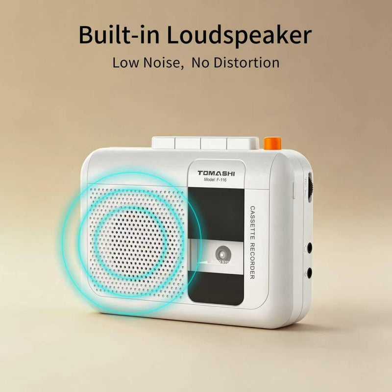 TOMASHI Portable Cassette Player, Tape Recorder, with Build in Microphone/Speaker/Headphone Jack. Fast Forward, Fast Rewind, Auto-Stop