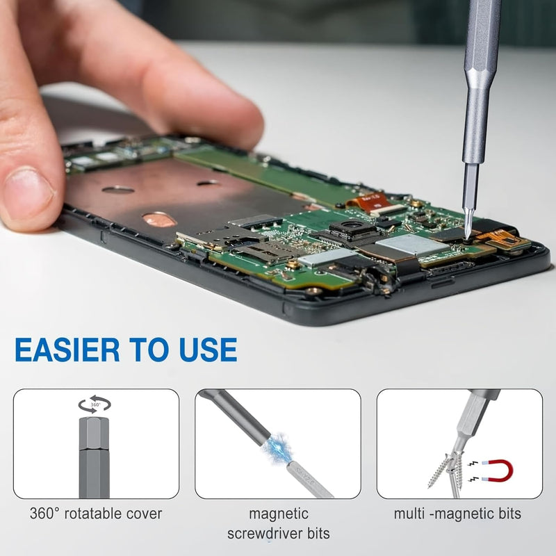 Precision Screwdriver Set 25-in-1, Compact Portable Design Multifunctional Repair Tool for Mobile Phone, Laptop, Electronics - Magnetic Bits Kit for Glasses, Watch, Game Console One Size