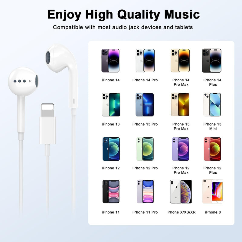 2 Pack [Apple MFi Certified] Wired Headphones for iPhone 14 13 12 Pro Max | for iPhone Earbuds with Built-in Microphone & Volume Control Nosie Reduction Earphones for iPhone 14 13 12 11 Pro Max XS XR X LWhite