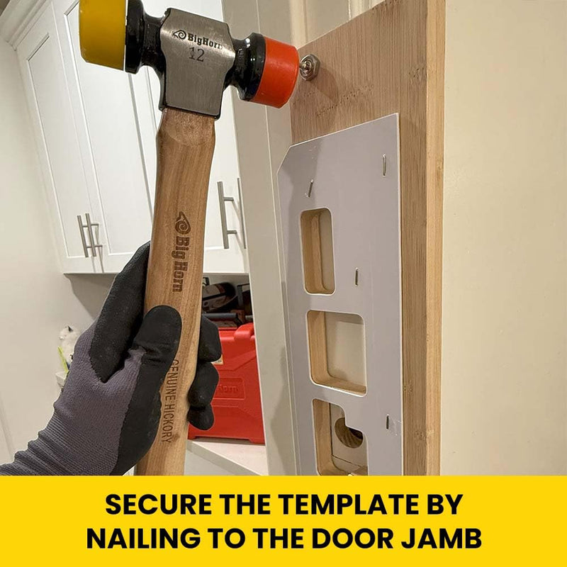Big Horn 70159 Multi-Strike 4-Pocket Mortising Template – Precision Router Jig for Door Jamb Strike Plates and Deadbolts, 1" × 2-1/4" and 1-1/8" × 2-3/4" Pocket Sizes, Bamboo Construction
