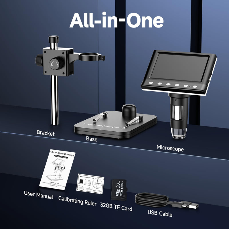 4.3" Coin Microscope, IPS Digital Microscope for Adults, Coin Magnifier with 8 LED Lights, Windows Compatible, Include 32GB Memory Card DM7 with 32GB Card