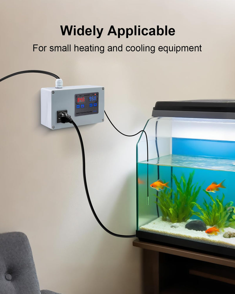 1100W Digital Temperature Controller, 110V 10A Thermostat Switch with Waterproof NTC 10K Sensor Probe, for Refrigerator Freezer Aquarium Heaters or Cooling Devices