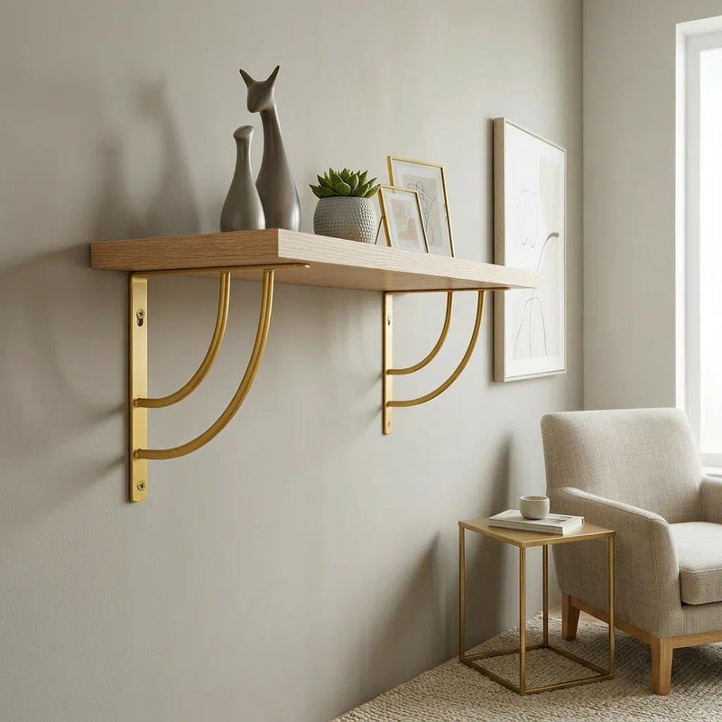 Z METNAL Small Gold Shelf Brackets, Decorative Shelves Bracket, Support Shelf Width from 6 to 8 inch, Modern Shelving Bracket for Bedroom Kitchen Bathroom Living Room, Gold, 6 Inch, 4 Pcs 5.9 inch/15cm - 4pcs