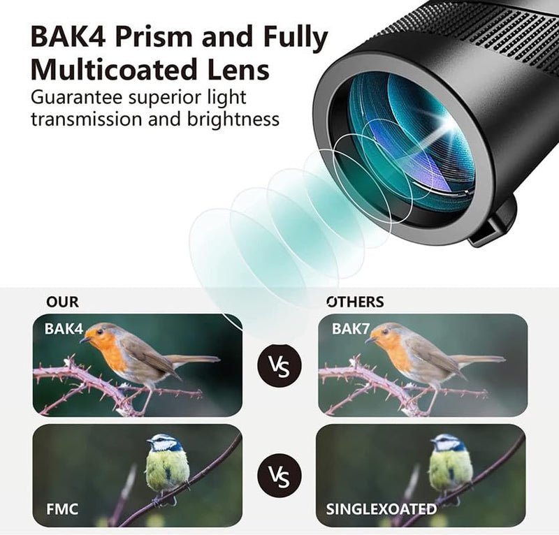 New 2024 HD 80X100 Monocular Telescope, Monoculars for Adults High Powered with Smartphone Holder & Tripod, BAK-4 Prism Monocular for Stargazing Hunting Wildlife Bird Watching Black