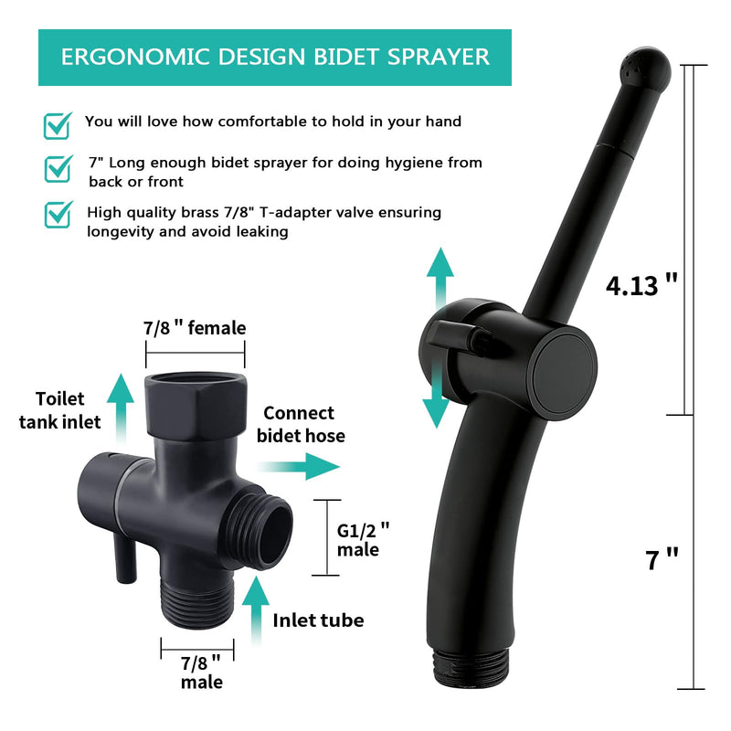 BARROCK Bidet Sprayer for Existing Toilet, Advanced Handheld Ergonomic Jet Spray Set with Precision Water Pressure Control for Muslim Shower/Feminine Hygiene/Pet Cleaning, Matte Black 1