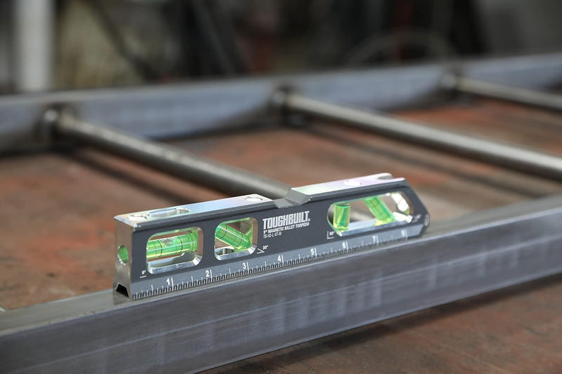 ToughBuilt – 9" Magnetic Billet Torpedo Level, Precision Machined Aluminum Level with Rare Earth Magnets, V-Groove Base, Laser-Etched Markings, Shockproof End Caps Professional Accuracy (TB-H2-L-9T-M)