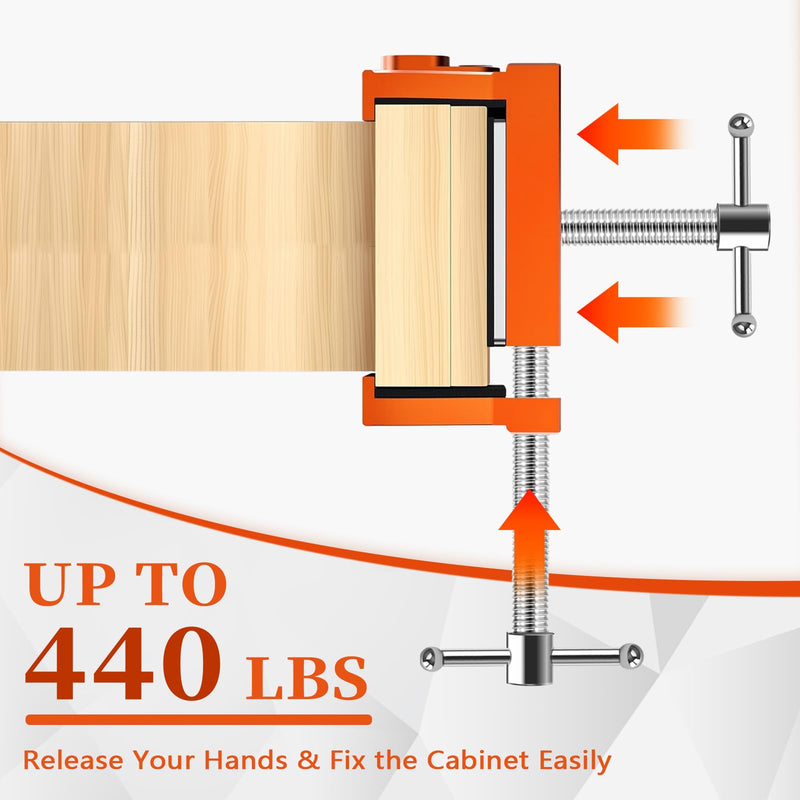 Cabinet Clamps, Professional Wood Joinery Alignment Tool, Adjustable Panel Clamping System for Cabinet Building, 4-Point Positioning Clamps, 2 Pack, Orange