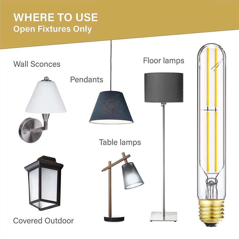 7.3 Inch E26 T10 Led Bulb 60 watt 3000k Soft White Edison Bulbs,6W E26 Long Light Bulb Tubular Light Bulb T10 Bulb T9 for Rustic Pendant,Industrial Pipe,Wall Sconces 6 Pack E26 Base(Pack of 6) 6w=60w 3000k