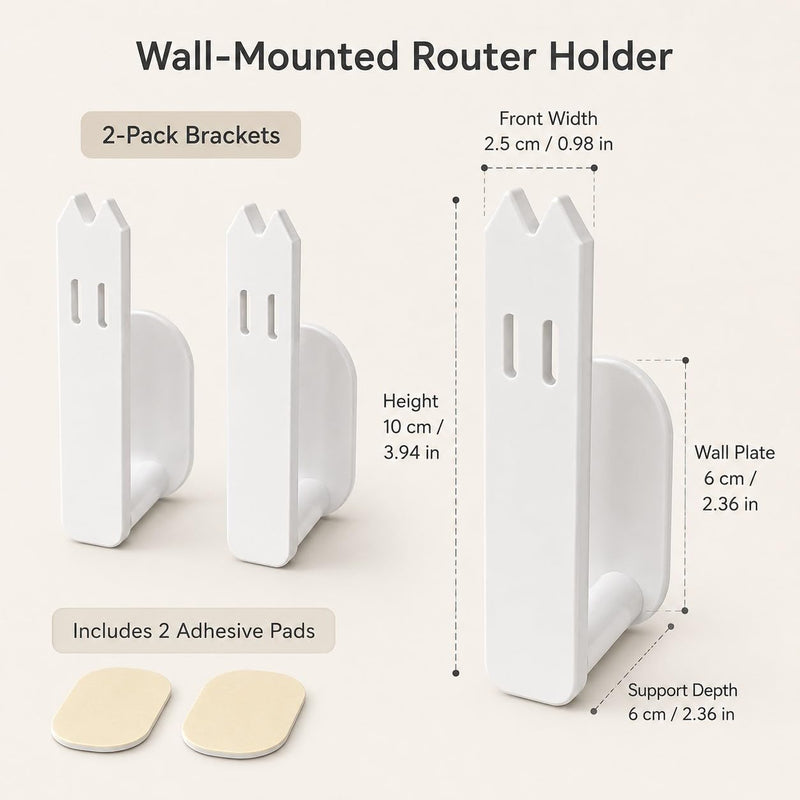 Wall Mount Router Holder, Adhesive Wall Mounted Router Brackets, Adjustable Router Support Stand for Routers, Modems, Set Top Boxes, Cable Boxes and Network Devices, White