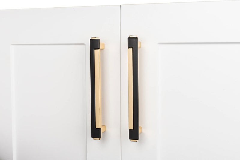 CAYBO 5 Inch Gold Drawer and Cabinet Handle Set – Unique Modern Kitchen Cabinet Pulls and Handles – Easy, DIY Installation, Includes 2 Sets of Screws – Gold and Black, 5 Pack 5 Pack 5"/128mm Gold Black