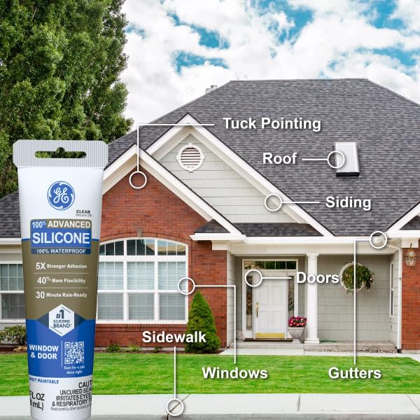 GE Advanced Silicone Caulk for Window & Door, White, 2.8 fl oz Tube - 100% Waterproof Silicone Sealant, 5X Stronger Adhesion, Freeze & Sun Proof,(Pack of 2) Classic Pack of 2