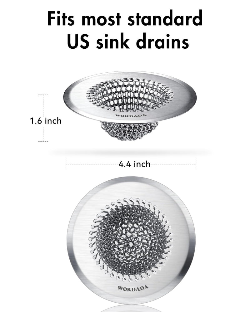 Wokdada Sink Drain Strainer, Reversible Easy Clean Mesh Sink Strainer with 304 Stainless Steel,Revolutionary Anti-Rust Large Kitchen Sink Strainer Food Catcher for Garbage Disposal Without Clogging Silver Silver