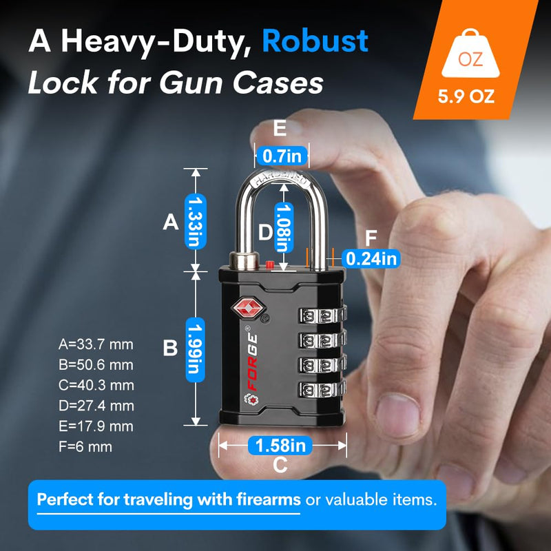 Forge 4-Digit TSA Approved Travel Locks – Heavy-Duty Combination Padlock for Travel, Gym, Pelican Case. Black 2-Pack. 1 BLACK 2 LOCKS