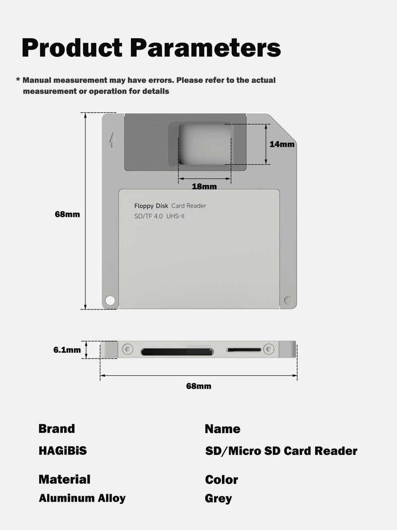 Hagibis SD/Micro SD 4.0 Card Reader, Floppy Disk Style High-Speed USB-C to Memory Adapter Micro SD SDXC SDHC UHS-II Floppy for iPhone 17 16 15 Pro Max, MacBook Pro, iPad, Camera (Floppy Grey) Floppy Grey