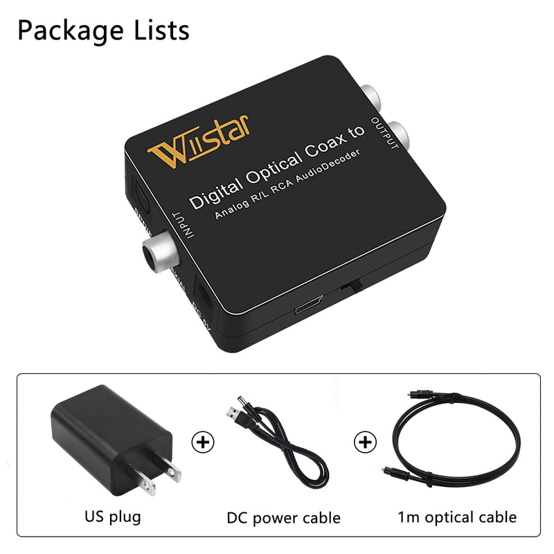 Wiistar Fiber Optical Decoder Support AC3/DTS/Toslink Coaxial Digital to Analog Audio L/R Decoder 3.5mm Earphone