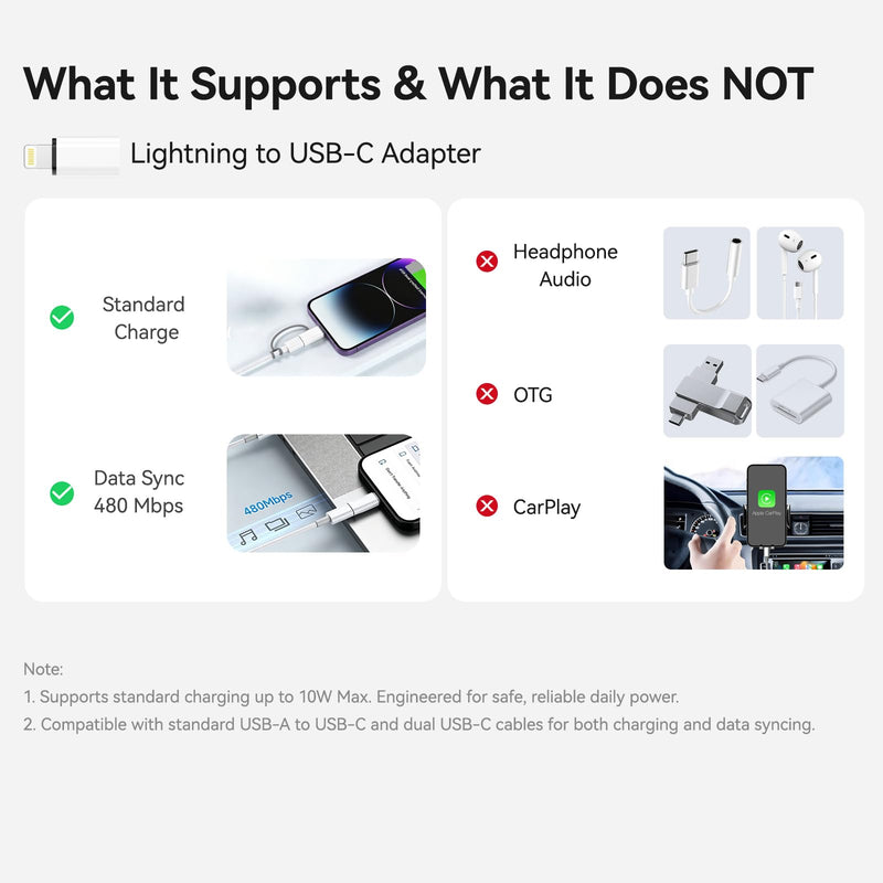 4-Pack Lightning to USB C Adapter & USB C to Lightning Adapter Set | 2x Lightning to USB C Adapter & 2x USB C to Lightning Adapter. Support Fast Charging & Data Sync Only. NO Audio/OTG