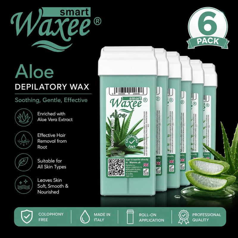  [AUSTRALIA] - Roll on wax cartridge roller wax refill for hair removal, waxing, pack of 6pcs, 100ml- Aloe, from UK brand- Waxee. 100 ml (Pack of 6)