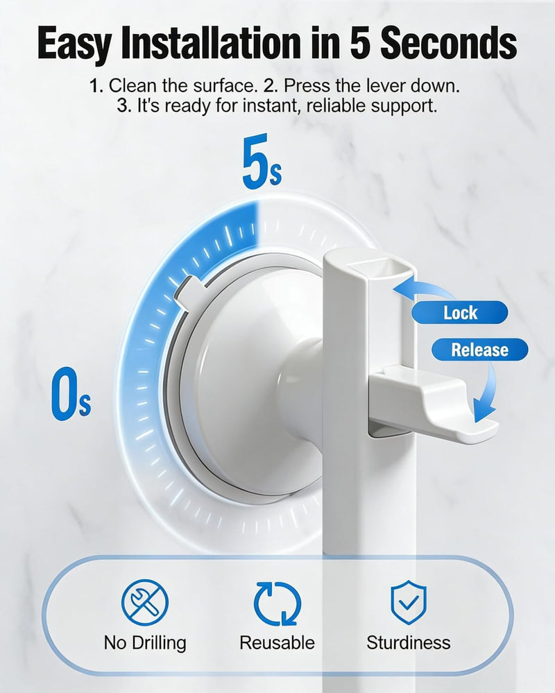 Grab Bars for Bathtubs and Shower (2 Pack), 12 Inch Shower Handle with Locking Latches, Tool-Free Bathroom Safety Suction Grab Bar for Bathtub, Shower and Toilet, Non-Slip Grip for Elderly & Children