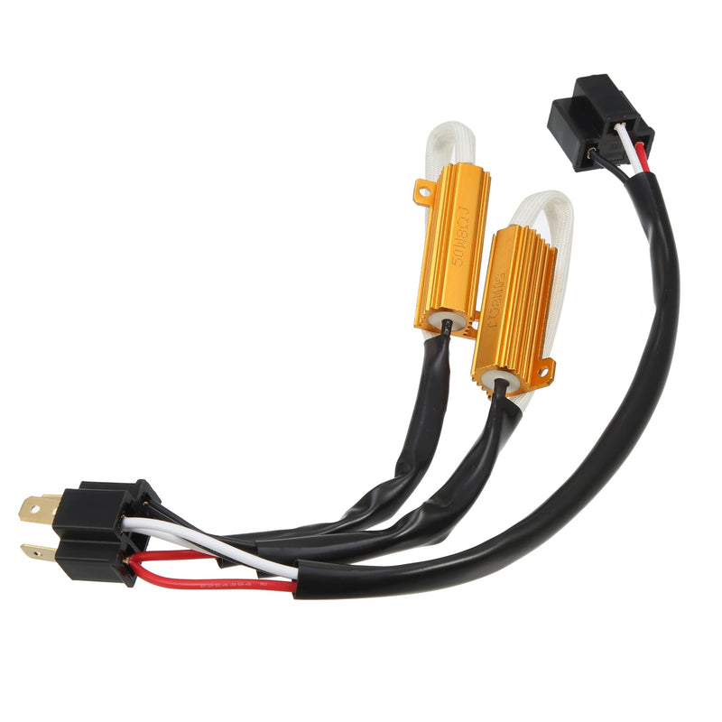X AUTOHAUX 2Pcs 9003 H4 HB2 LED Headlight Load Resistor Kit Dual 50W 8ohm Anti-flicker Relay Error Free Decoder Warning Canceller Fog Bulbs Harness Adapter