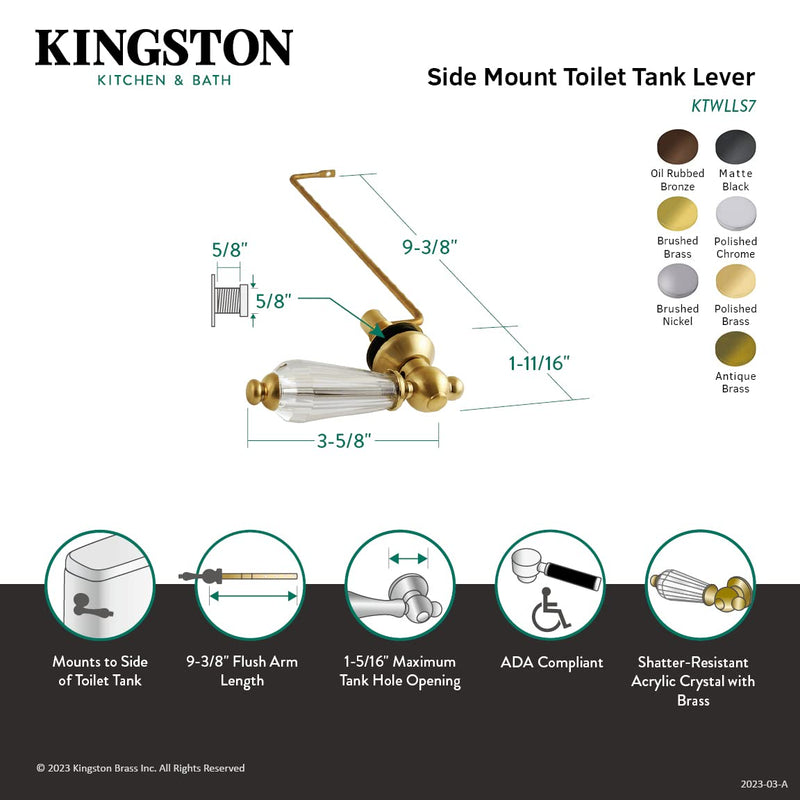 Kingston Brass KTWLLS3 Wilshire Side Mount Toilet Tank Lever, Left/Right Installation in Antique Brass 9.38 x 3.63 x 1.69