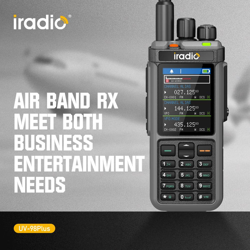 Iradio UV-98 Plus 10W Multi-Band Long Range Walkie Talkie,18–1000 MHz HF/VHF/UHF Ham Radio with FM/AM/SSB, Cross-Band Repeater & NOAA Shortwave, USB-C Quick Charge (with Programming Cable)