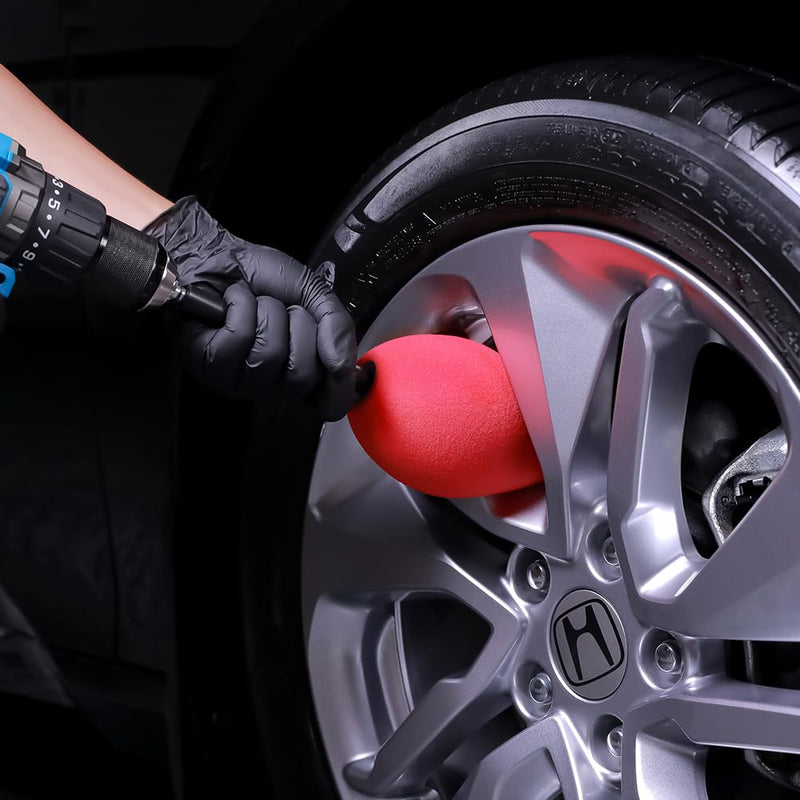 SPTA Wheel Rims Polisher, Polishing Ball, Polishing Cone, Metal Wheel Polishing Tool, Ball Buster Wheel and Rim Polisher System Attaches to Standard Household Drill Red Oval Polishing Ball