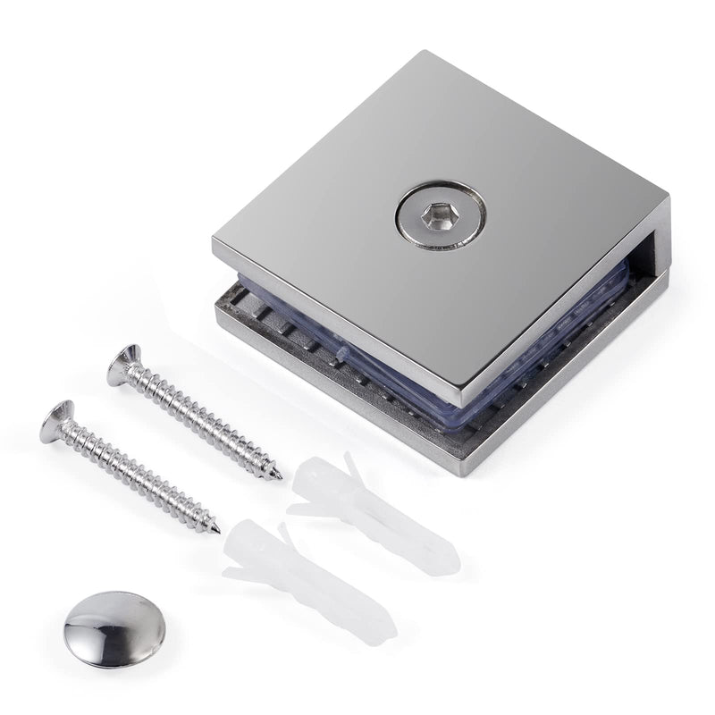 Ranbo 0 Degree Fixed Glass Panel Clamp, Polished Chrome, 2 Pack | 304 stainless steel, for 5/16" - 1/2" (8-12 mm) glass thick frameless glass, straight edge 0-degree glass-to-wall