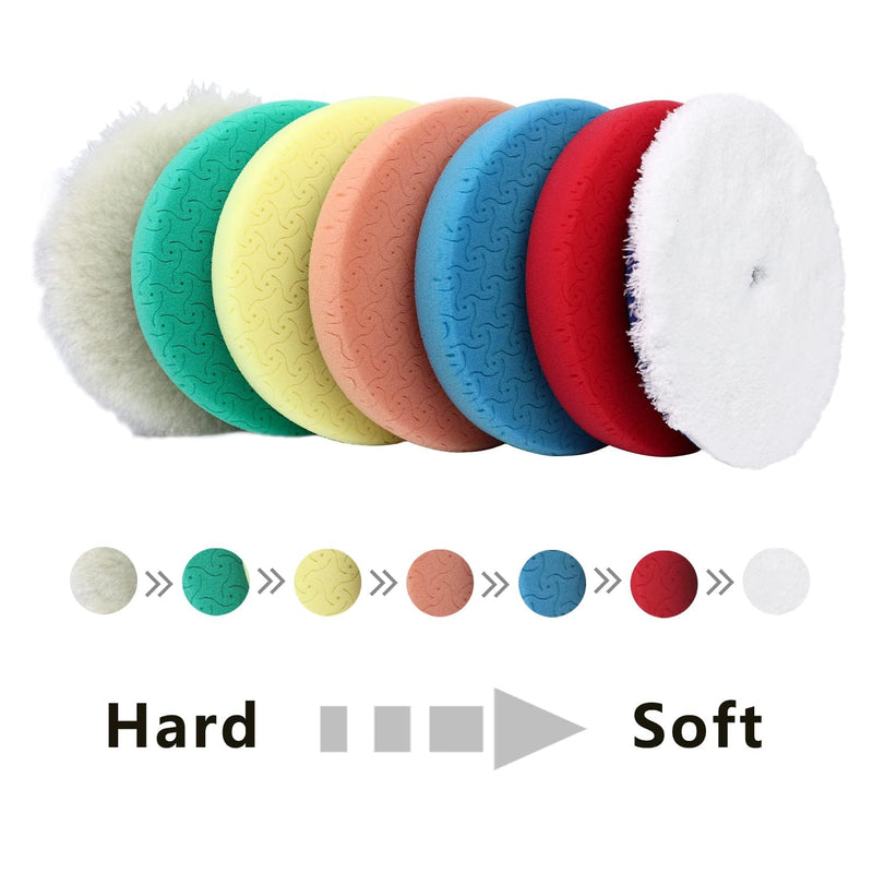 6" Buffing Polishing Pads,7Pcs 6.5 lnch Backing Plate,Compound Buffing Sponge and Woolen Pads,Cutting Polishing Pad Kit for Car Buffer Compounding,Polish and Wax (6 Inch (150mm)) 6 Inch (150mm)