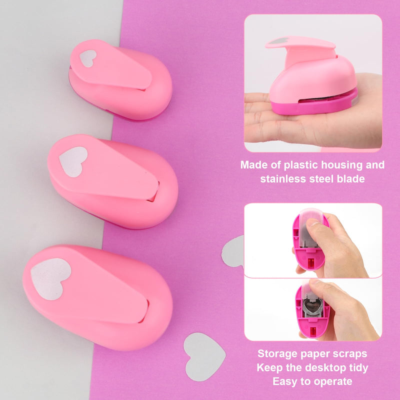 Rongon 3PCS Paper Punches for Crafting, Heart Hole Punch for Kids, Scrapbook Punch for Photos, Paper Puncher Tool for Wedding Day Greeting Card DIY Scrapbooking Albums Arts