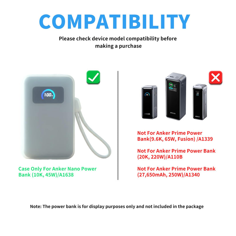 Semi-Transparent Silicone Case for Anker Nano A1638, Slim & Anti-Scratch | Case for Anker Nano 45W/10000mAh, Check battery & flight icons without removing case, Slim fit for daily use & travel
