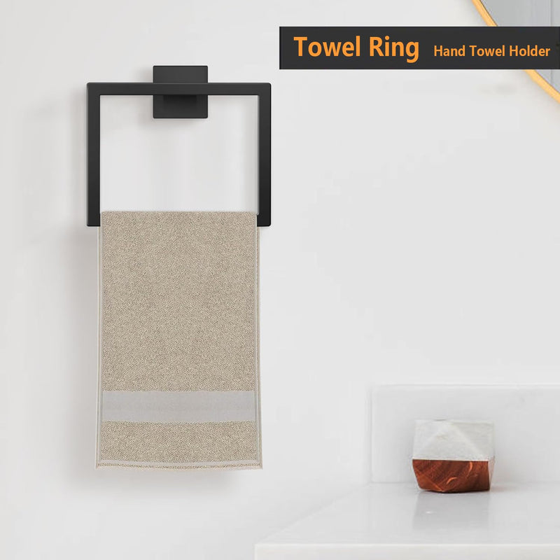 JOPOFI 2-Piece Towel Ring - Thicken Stainless Steel Towel Holder, Towel Racks for Bathroom, Square Modern Design Hand Towel Holder, Contemporary Hand Towel Bar - Matte Black 2PCS
