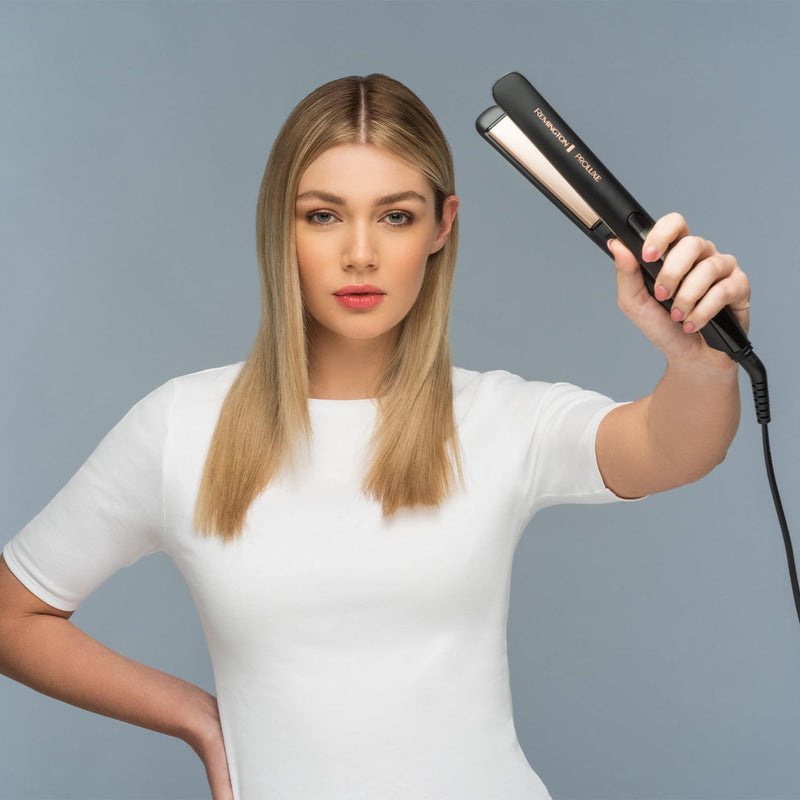 Remington Proluxe Ceramic Hair Straightener with Intelligent OPTIheat technology for heat where it matters - Pro+ setting at 185°C for healthier styling, 9 variable settings 150-230°C, S9100B