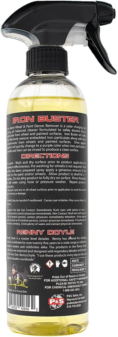 P & S Professional Detail Products Iron Buster Wheel & Paint Decon Remover - pH Balanced, Safe on Alloy, Chrome, Steel & Aluminum Wheels - 16 oz Spray 16 Ounce (Pack of 1)